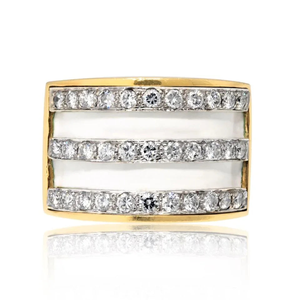 Platinum & 18K Yellow Gold White Enamel Diamond Cocktail Ring - The Back Vault