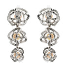 18K White Gold Triple Pearl Floral Motif Diamond Drop Earrings - The Back Vault