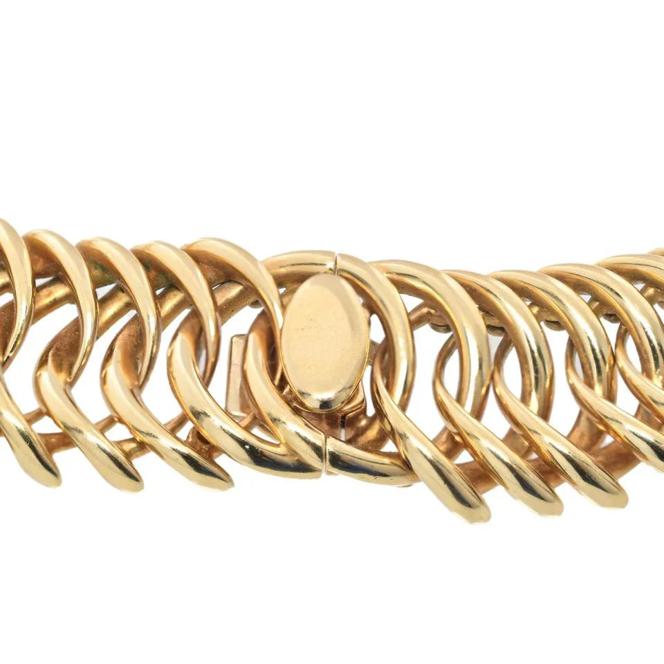 Verdura 18K Yellow Gold Double Crescent Pave Diamond Link Necklace - The Back Vault
