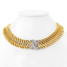 Verdura 18K Yellow Gold Double Crescent Pave Diamond Link Necklace - The Back Vault