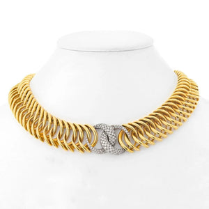 Verdura 18K Yellow Gold Double Crescent Pave Diamond Link Necklace