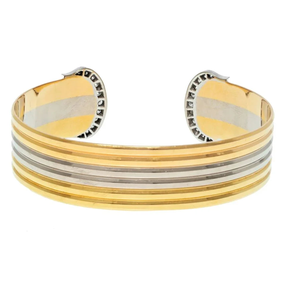 Cartier 18K Tri Color Double C Diamond Open Cuff Bracelet - The Back Vault