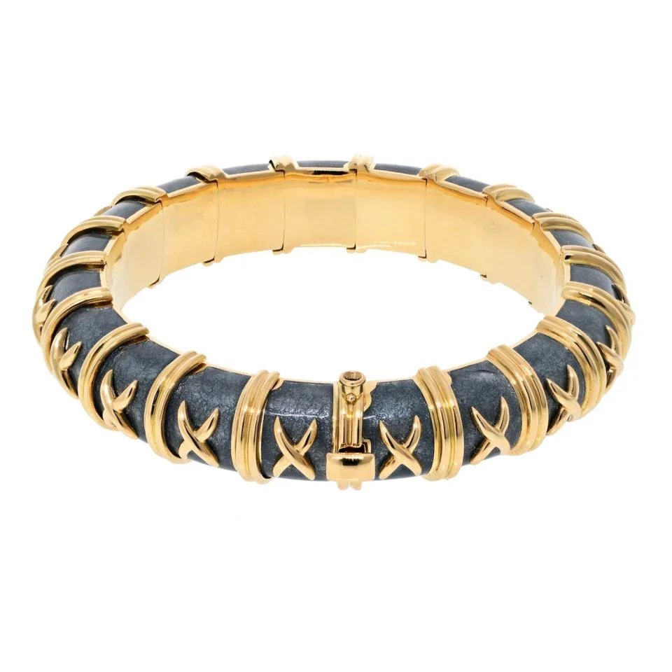 Tiffany & Co. Schlumberger Platinum & 18K Yellow Gold Asphalt Grey Croisillon Bracelet - The Back Vault