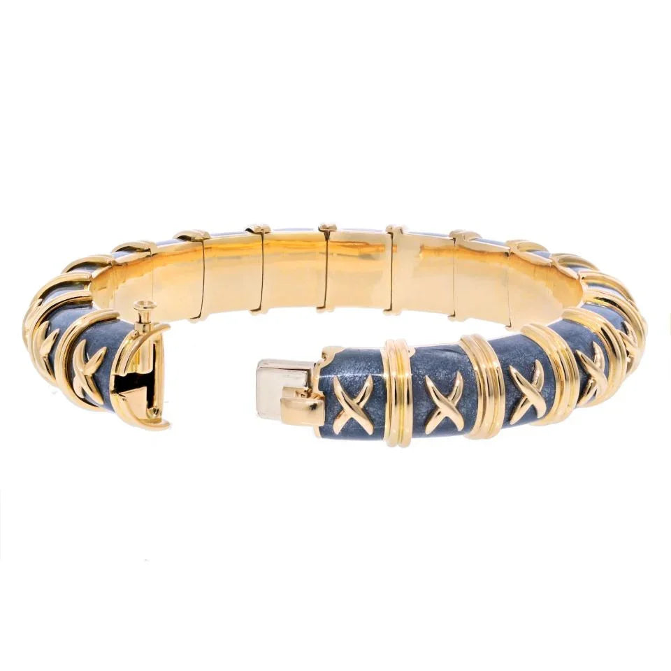 Tiffany & Co. Schlumberger Platinum & 18K Yellow Gold Asphalt Grey Croisillon Bracelet - The Back Vault