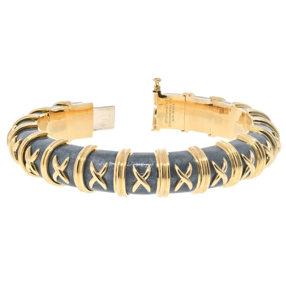 Tiffany & Co. Schlumberger Platinum & 18K Yellow Gold Asphalt Grey Croisillon Bracelet - The Back Vault