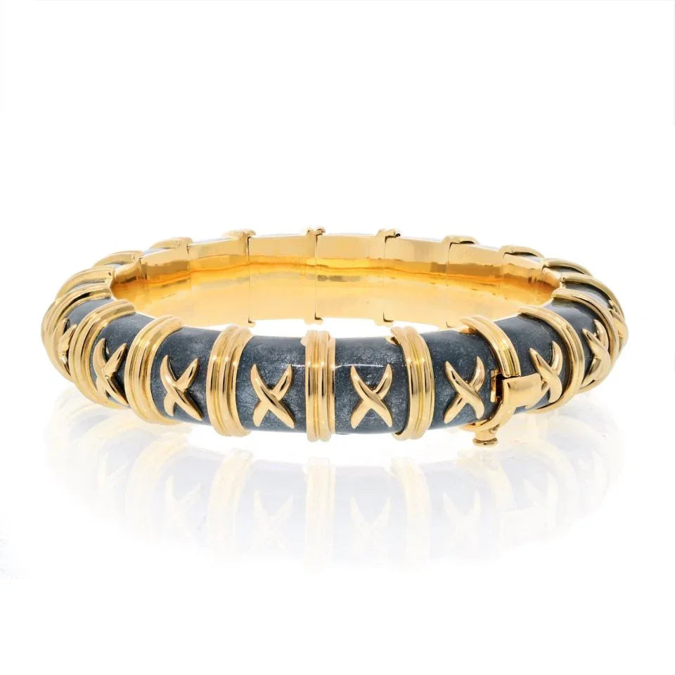 Tiffany & Co. Schlumberger Platinum & 18K Yellow Gold Asphalt Grey Croisillon Bracelet - The Back Vault