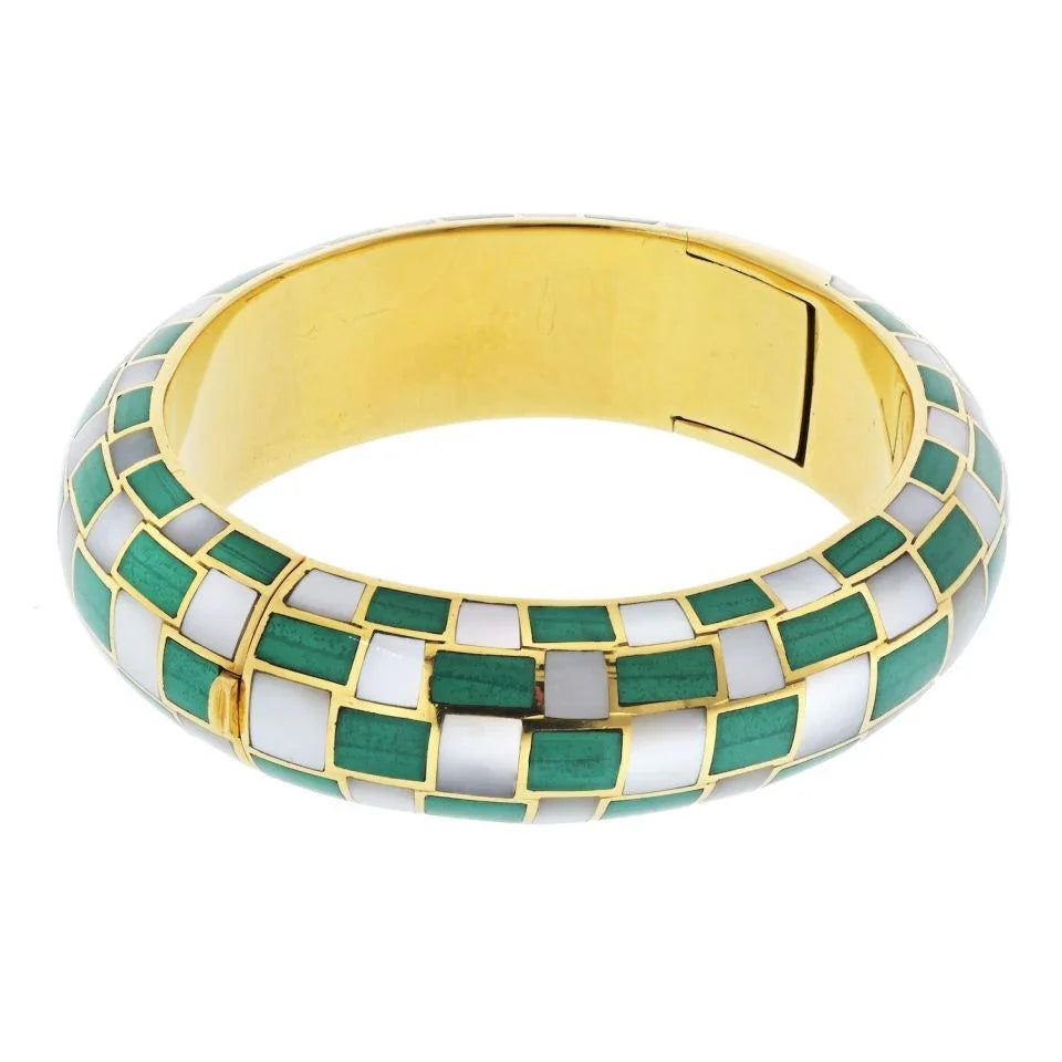 Tiffany & Co. 18K Yellow Gold Angela Cummings Mother Of Pearl And Malachite Bracelet - The Back Vault