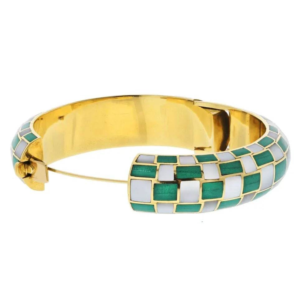 Tiffany & Co. 18K Yellow Gold Angela Cummings Mother Of Pearl And Malachite Bracelet - The Back Vault