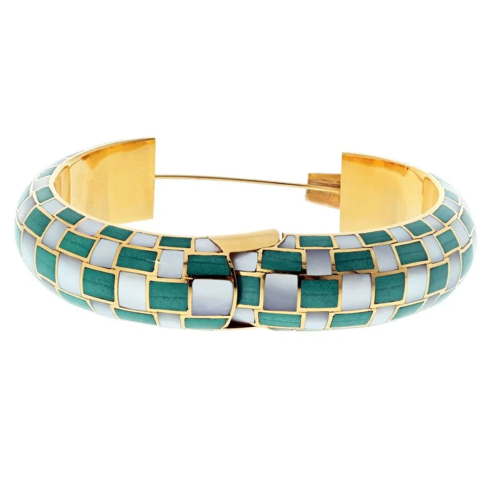 Tiffany & Co. 18K Yellow Gold Angela Cummings Mother Of Pearl And Malachite Bracelet - The Back Vault