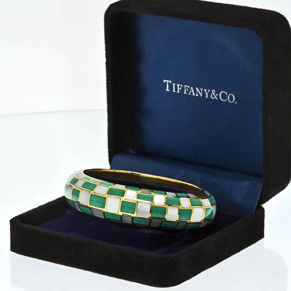Tiffany & Co. 18K Yellow Gold Angela Cummings Mother Of Pearl And Malachite Bracelet - The Back Vault