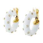 David Webb Platinum & 18K Yellow Gold White Enamel And Diamond Mini Hoop Earrings - The Back Vault