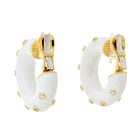 David Webb Platinum & 18K Yellow Gold White Enamel And Diamond Mini Hoop Earrings - The Back Vault