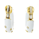 David Webb Platinum & 18K Yellow Gold White Enamel And Diamond Mini Hoop Earrings - The Back Vault