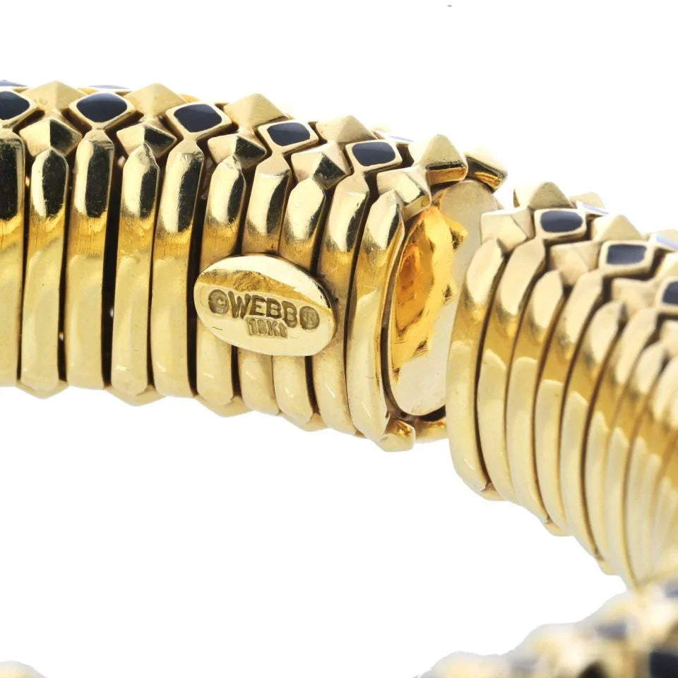 David Webb 18K Yellow Gold Spike Black Enamel Pyramid Slip On Bracelet - The Back Vault