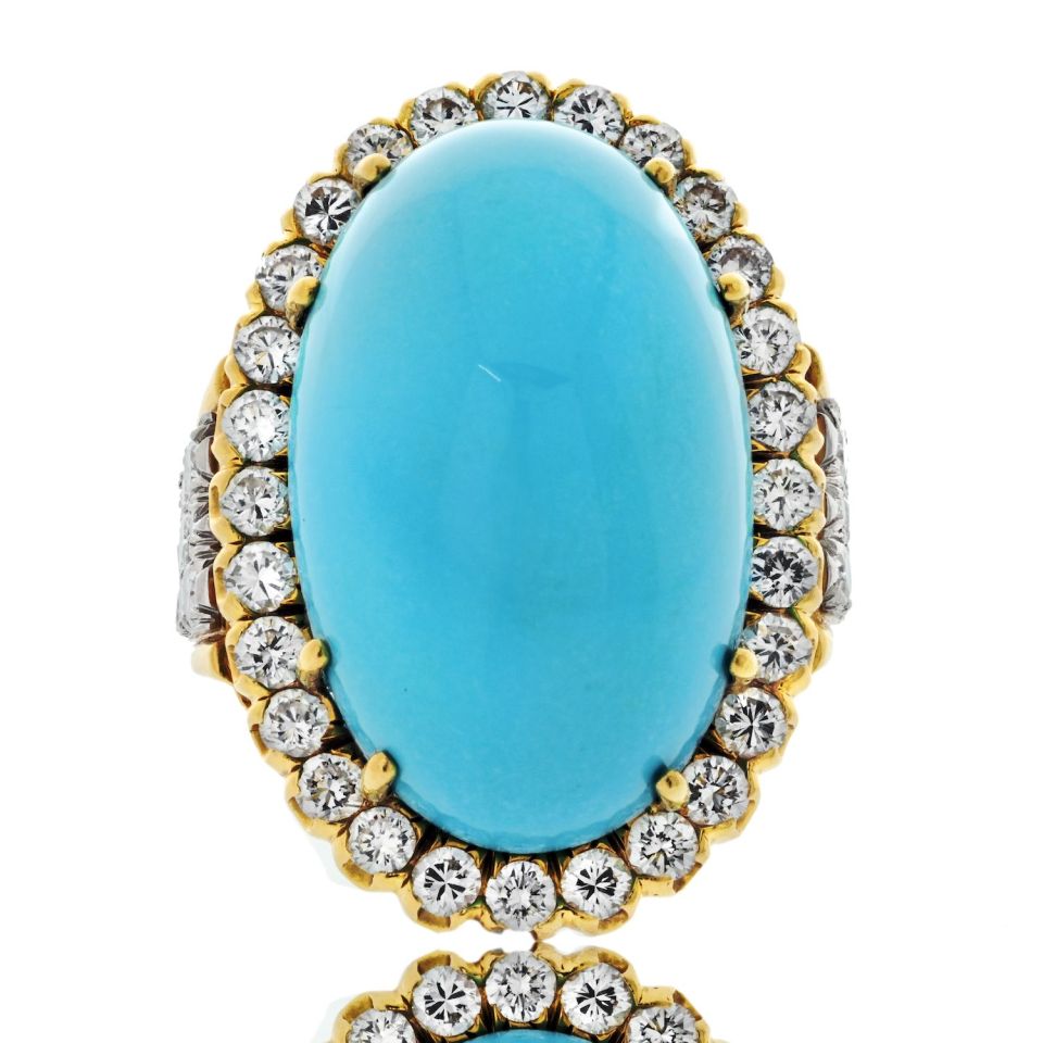 David Webb Platinum & 18K Yellow Gold Large Oval Turquoise David Webb Platinum & 18K Yellow Gold Large Oval Turquoise