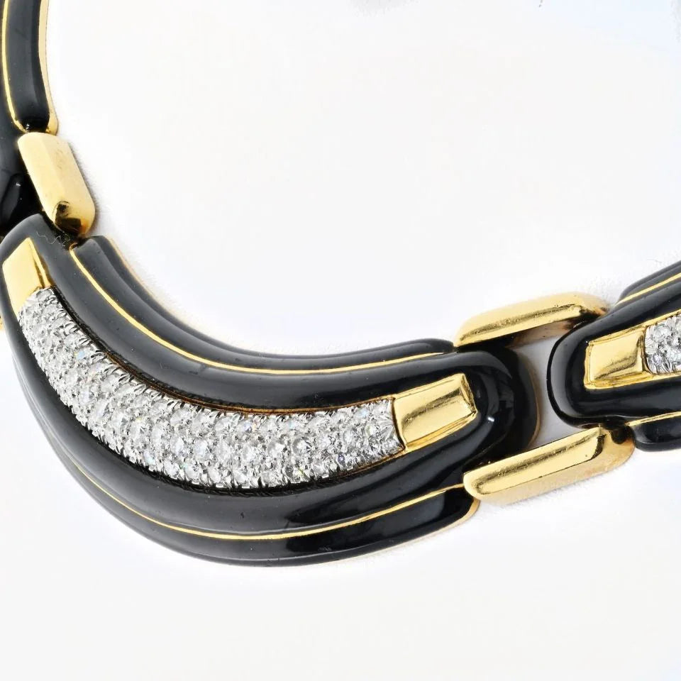 David Webb Platinum & 18K Yellow Gold Black Enamel And Collar Necklace - The Back Vault