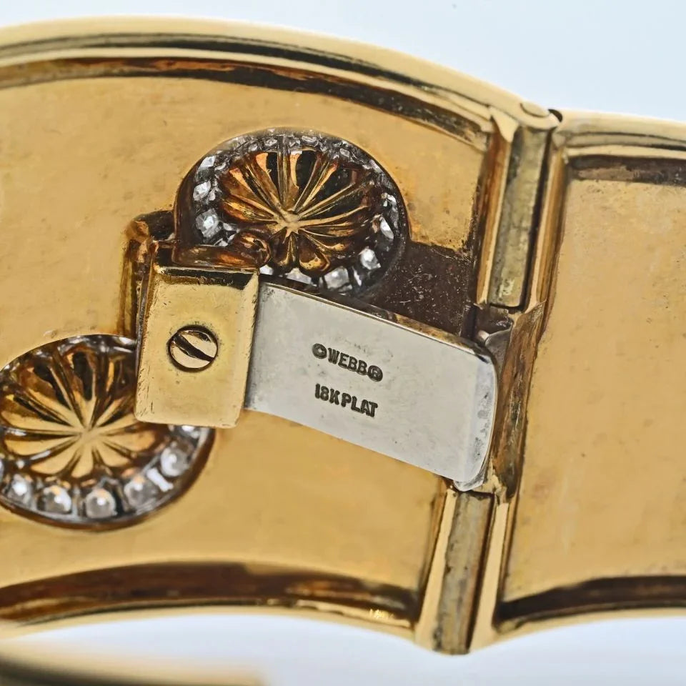 David Webb Platinum & 18K Yellow Gold Hammered Diamond And Baroque Pearl Cuff Bracelet - The Back Vault