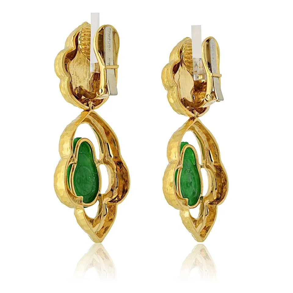 David Webb Platinum & 18K Yellow Gold Jade Textured Drop Earrings - The Back Vault