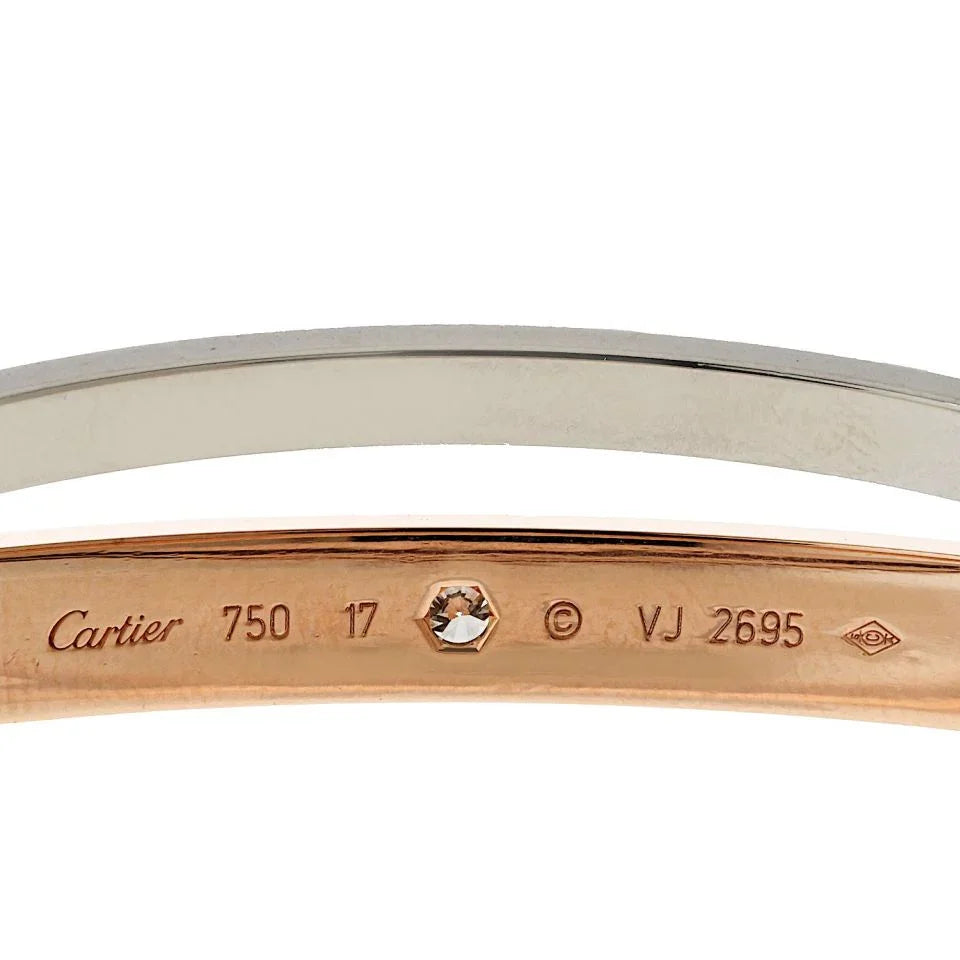 Cartier 18K White And Rose Gold Love 12 Diamonds Size 17 Bracelet - The Back Vault