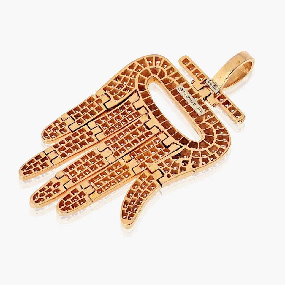 Cartier 18K Rose Gold Round Cut Pave Set Diamond Hamsa Pendant - The Back Vault
