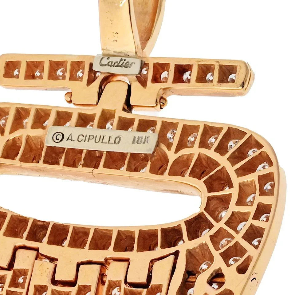 Cartier 18K Rose Gold Round Cut Pave Set Diamond Hamsa Pendant - The Back Vault