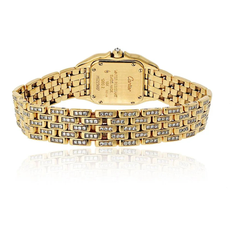Cartier Panthere 18K Yellow Gold Factory Diamond Mid Size Ref 1280/2 Women Watch - The Back Vault