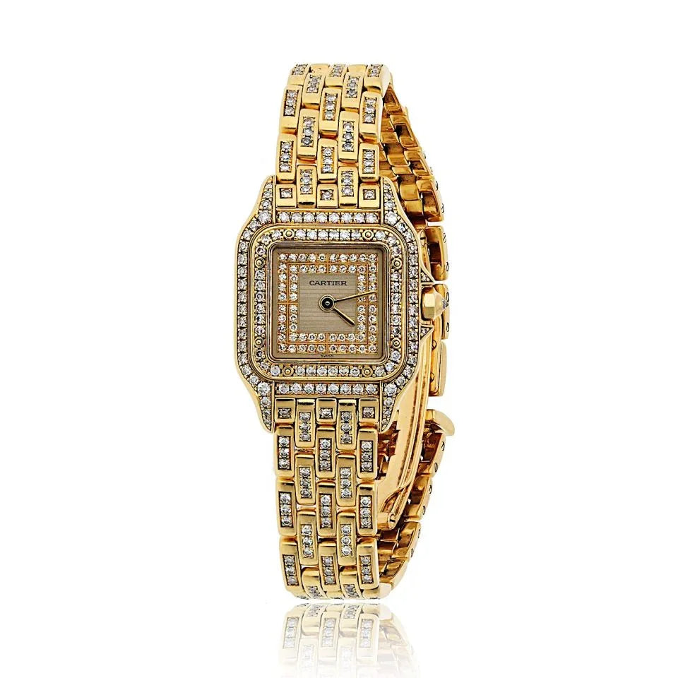Cartier Panthere 18K Yellow Gold Factory Diamond Mid Size Ref 1280/2 Women Watch - The Back Vault