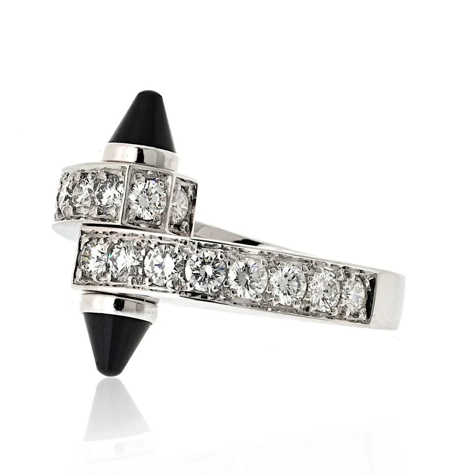 Cartier 18K White Gold Diamond And Onyx Menotte Ring - The Back Vault