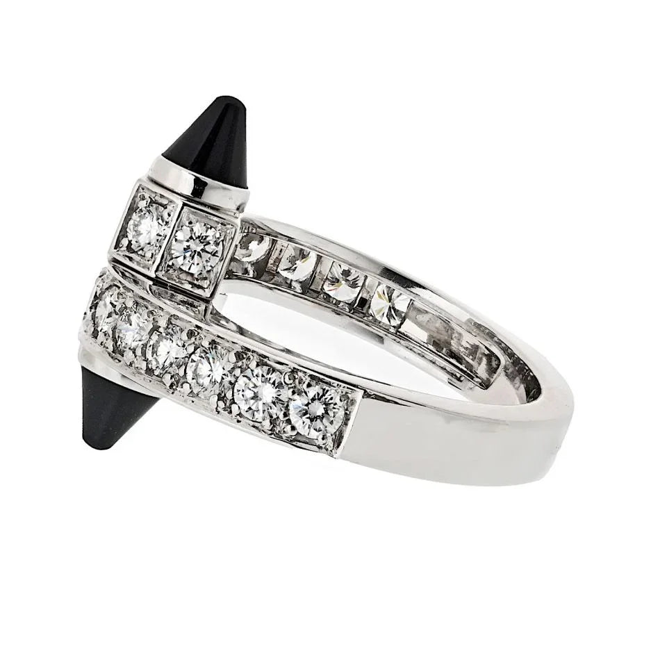Cartier 18K White Gold Diamond And Onyx Menotte Ring - The Back Vault
