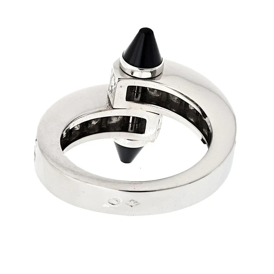 Cartier 18K White Gold Diamond And Onyx Menotte Ring - The Back Vault