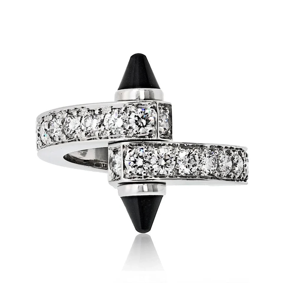 Cartier 18K White Gold Diamond And Onyx Menotte Ring - The Back Vault