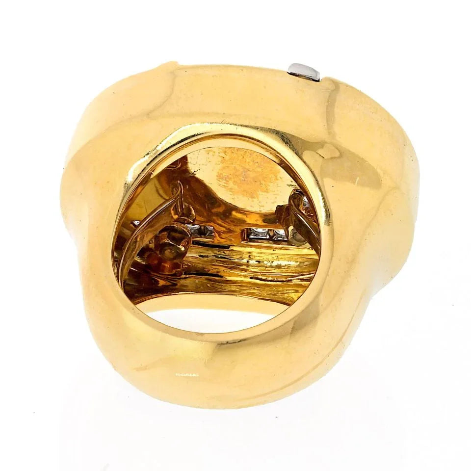 David Webb 18K Yellow Gold Black And White Enamel Diamond Ring - The Back Vault