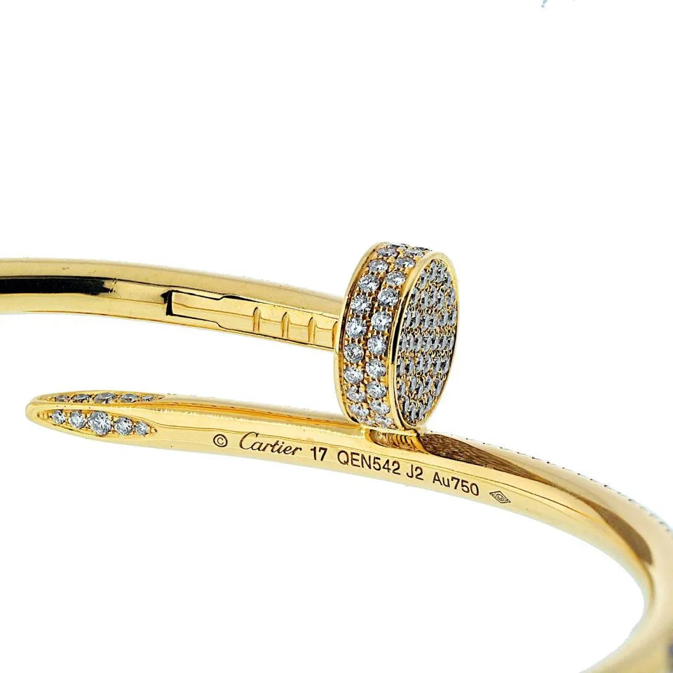 Cartier Juste Un Clou 18K Yellow Gold Pave Diamond Size 17 Bracelet - The Back Vault