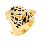 Cartier 18k Yellow Gold EU 55 Panthere Head Solid Design Spotted Lacquer Ring - The Back Vault