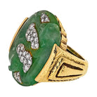 David Webb Platinum & 18K Yellow Gold Carved Panther Jade And Diamond Statement Ring - The Back Vault
