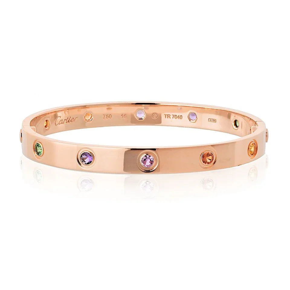 Cartier Love 18K Rose Gold Rainbow Size 16 Bracelet - The Back Vault