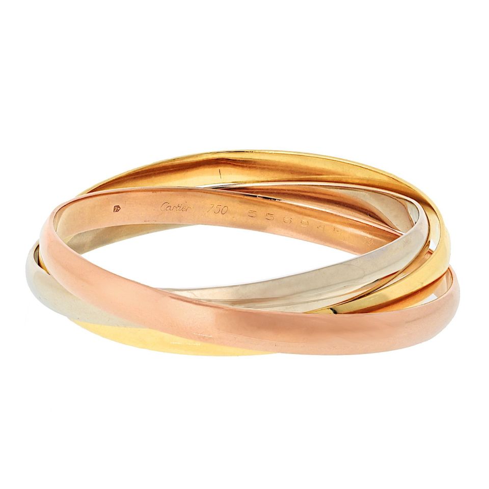 Cartier 18K Tri Color Larger Model (Wider) Trinity Bangle Bracelet