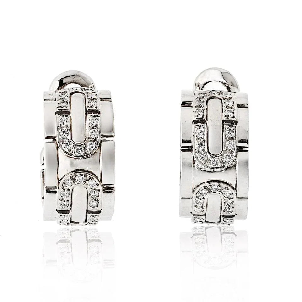 Cartier 18K White Gold Maillon Panthere Hoop Earrings - The Back Vault