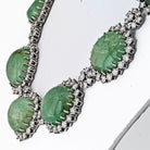 18K White Gold 1960's Cabochon Emerald And Diamond Necklace - The Back Vault