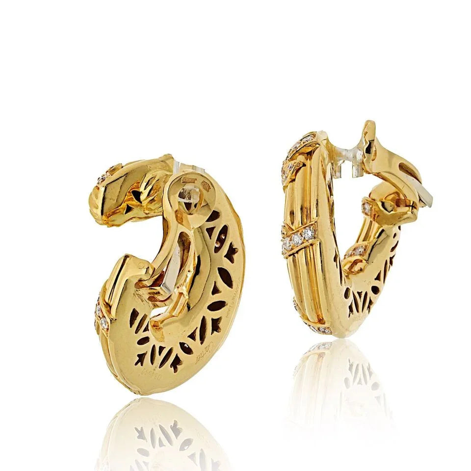 Cartier 18K Yellow Gold Fluted Diamond Vintage Earrings - The Back Vault