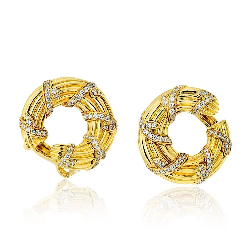 Cartier 18K Yellow Gold Fluted Diamond Vintage Earrings - The Back Vault