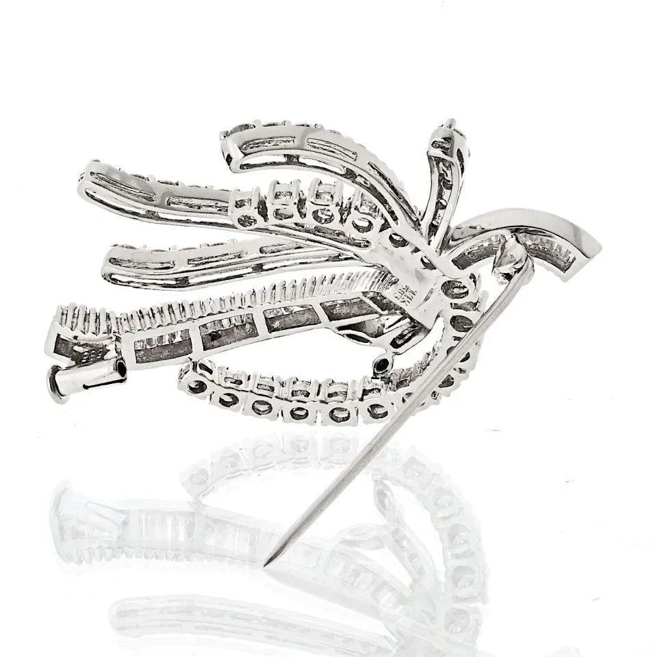 14K White Gold Round And Baguette Diamond Brooch - The Back Vault