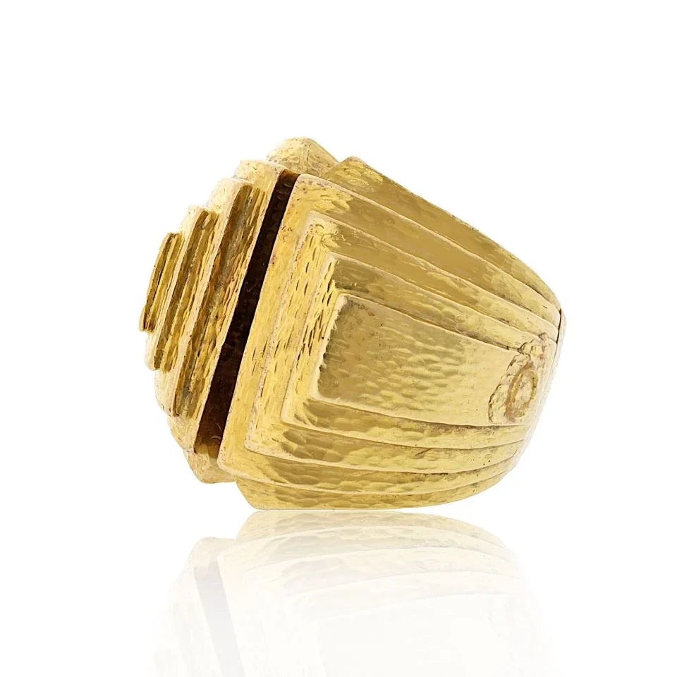 David Webb Platinum & 18K Yellow Gold With Bark Finish Estate Step Ring - The Back Vault