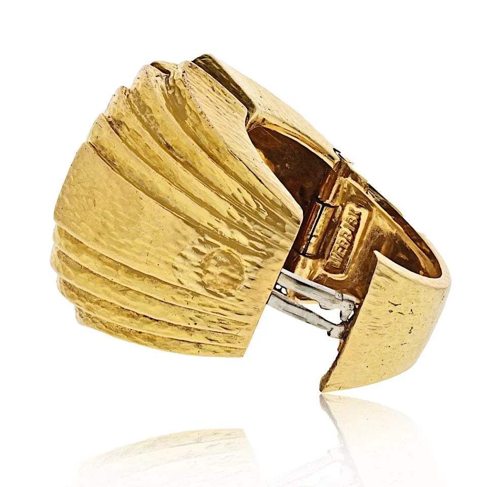 David Webb Platinum & 18K Yellow Gold With Bark Finish Estate Step Ring - The Back Vault