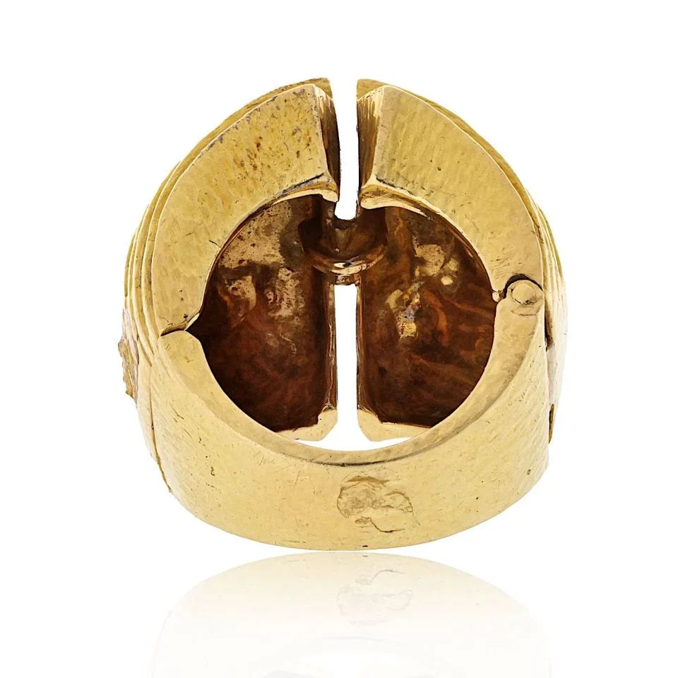 David Webb Platinum & 18K Yellow Gold With Bark Finish Estate Step Ring - The Back Vault