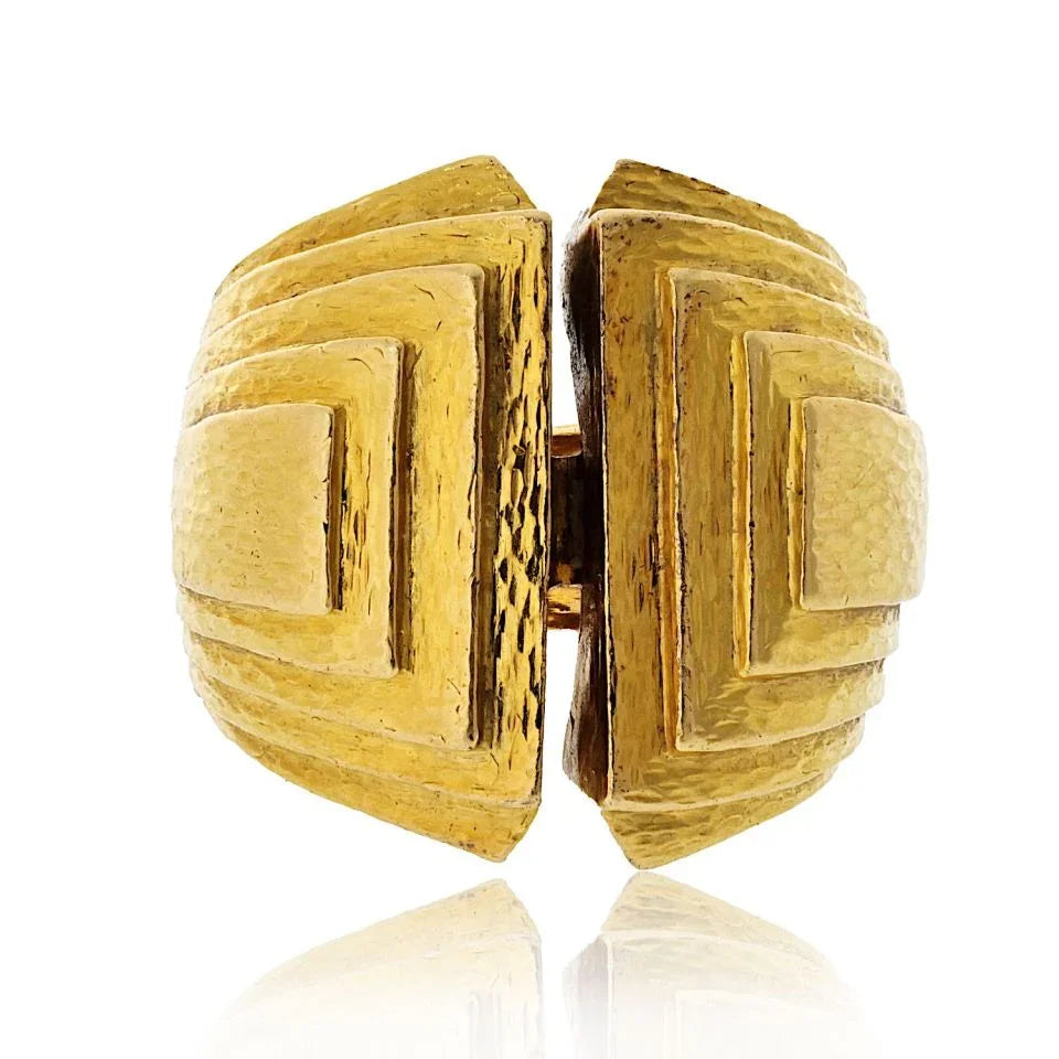 David Webb Platinum & 18K Yellow Gold With Bark Finish Estate Step Ring - The Back Vault