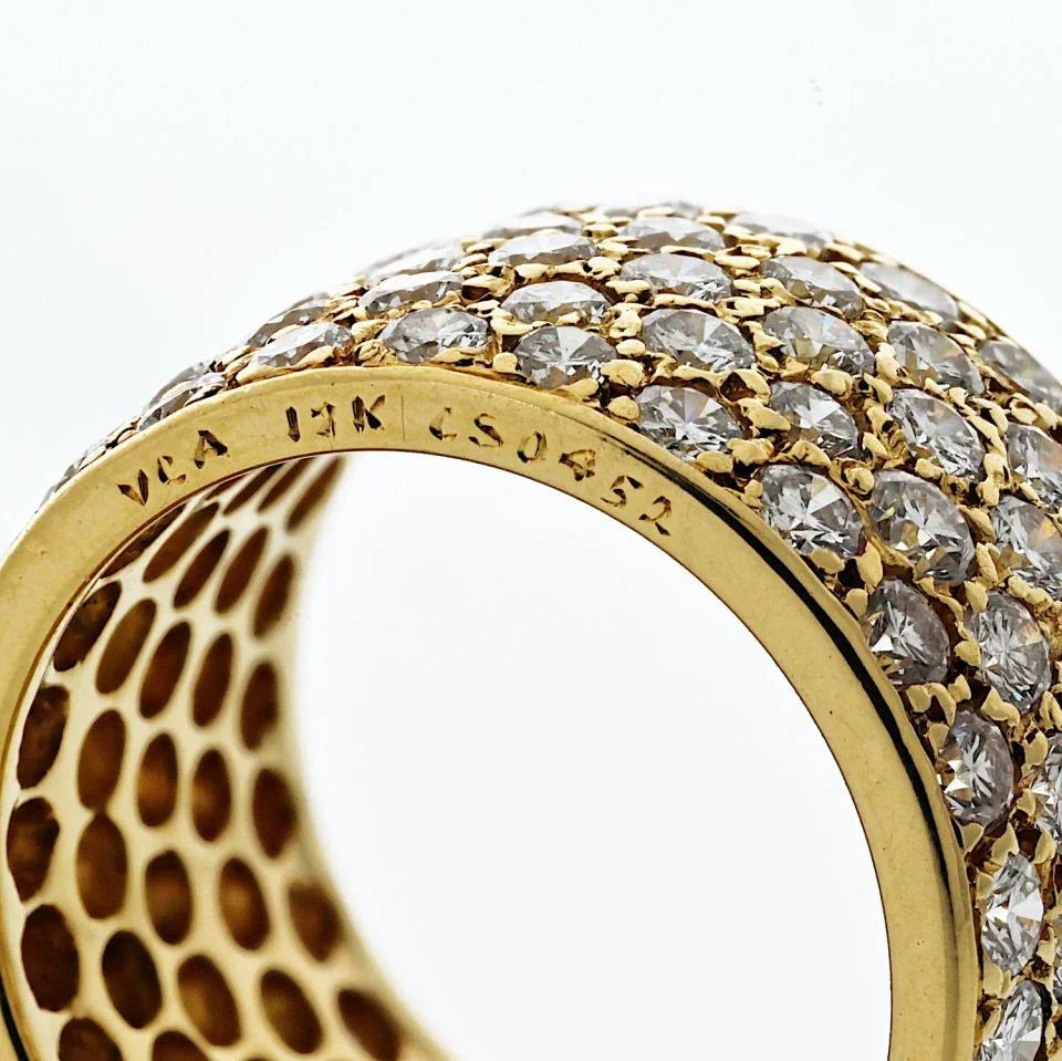 Van Cleef & Arpels 18K Yellow Gold 5 Row Pave Round Cut Diamond Ring - The Back Vault