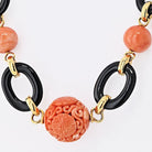 David Webb Platinum & 18K Yellow Gold Coral, Onyx, Turquoise Necklace - The Back Vault