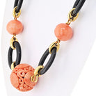 David Webb Platinum & 18K Yellow Gold Coral, Onyx, Turquoise Necklace - The Back Vault