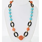 David Webb Platinum & 18K Yellow Gold Coral, Onyx, Turquoise Necklace - The Back Vault